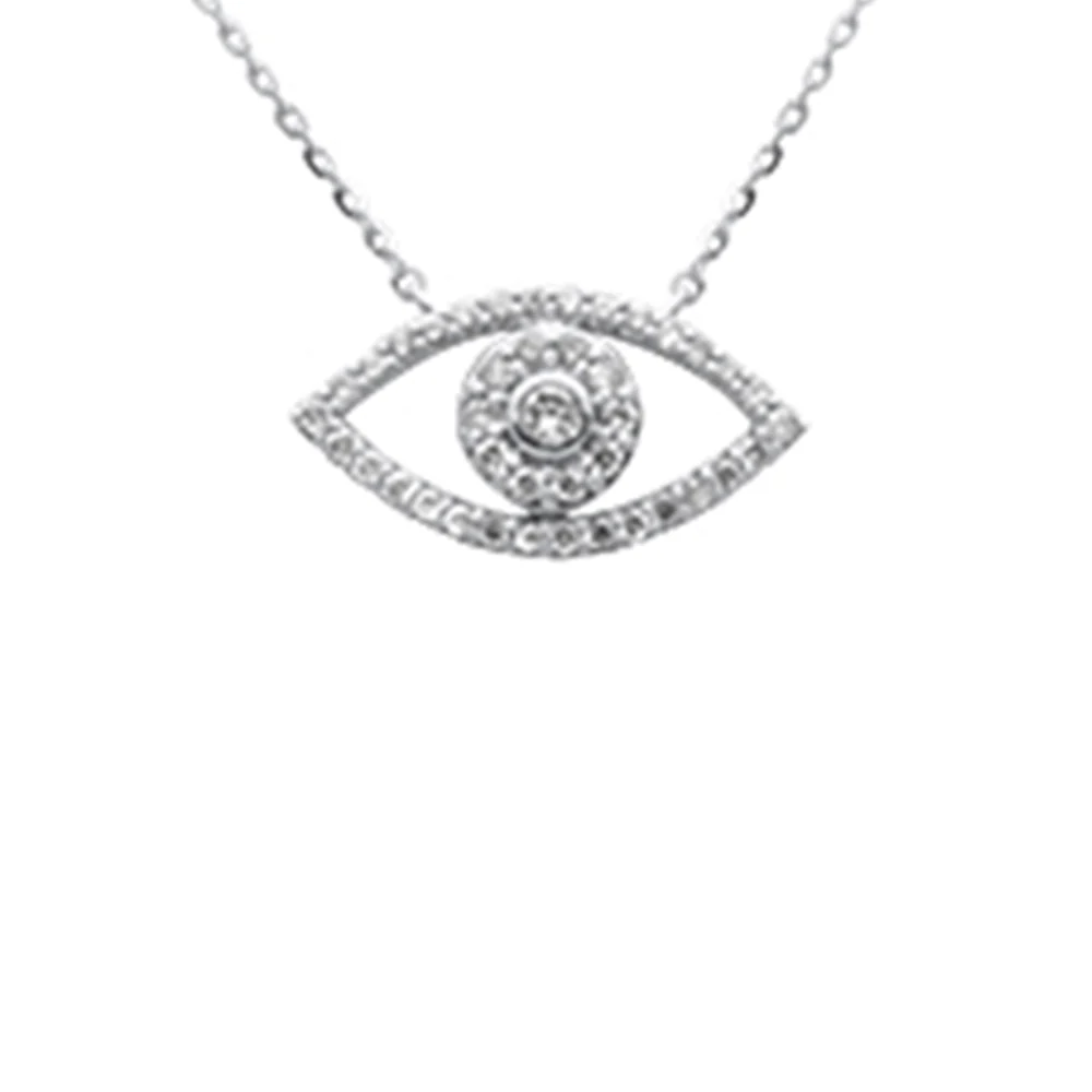 <span style="color:purple">SPECIAL!</span> .25ct G SI 14K White Gold Diamond Evil Eye Pendant Necklace 16+2" Ext