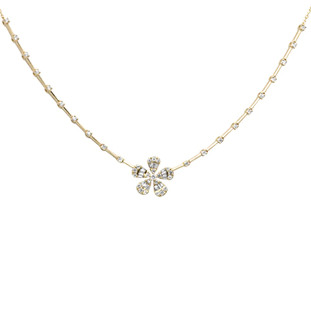 <span style="color:purple">SPECIAL!</span> .32ct G SI 14K Yellow Gold Diamond Flower Pendant Necklace 18" Long