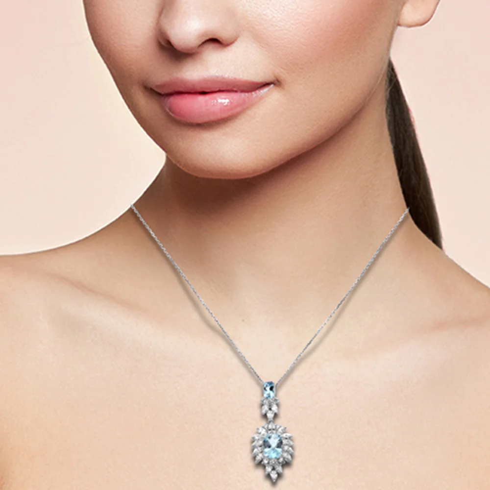 <span style="color:purple">SPECIAL!</span> 6.06ct G SI 14K White Gold Diamond & Aqua Gemstones Pendant Necklace - Image 2