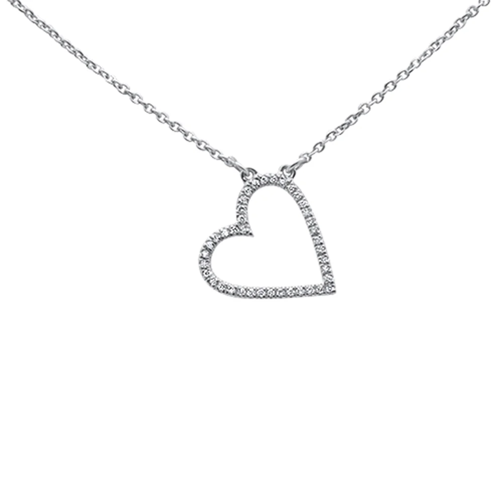 <span style="color:purple">SPECIAL!</span>.33ct 14kt White Gold Trendy Sideways Heart Diamond Pendant Necklace 16"+2"