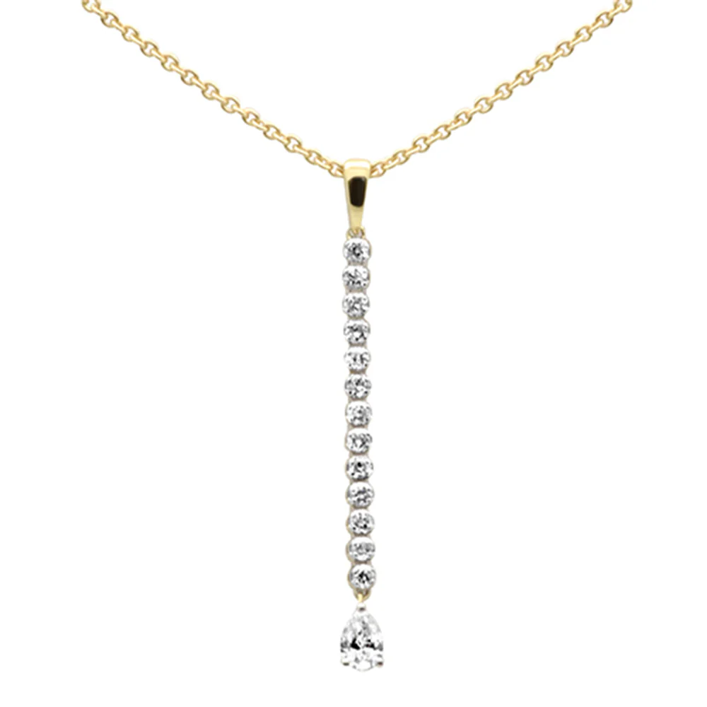 <span style="color:purple">SPECIAL!</span> .51ct G SI 14K Yellow Gold Diamond Pear Shape Drop Pendant Necklace 14+2" Ext Long Chain