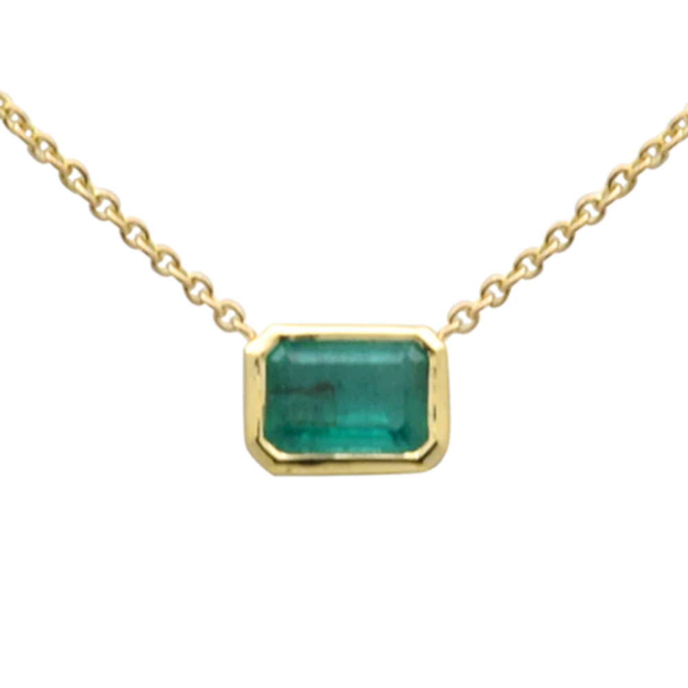 <span style="color:purple">SPECIAL!</span> .53ct G SI 14K Yellow Gold Emerald Gemstone Pendant Necklace 16+2" Ext Long Chain