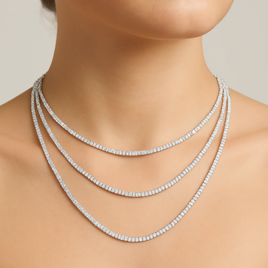 <span style="color:purple">SPECIAL!</span> 20.37ct G SI 14K White Gold Diamond 3 Layers Tennis Necklace 26" Long - Image 2