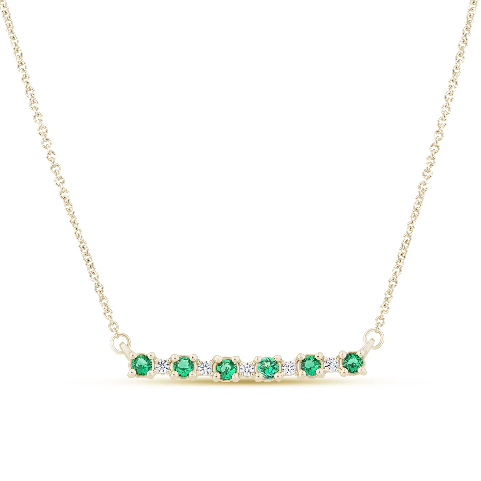 <span style="color:purple">SPECIAL!</span> .26ct G SI 14K Yellow Gold Diamond & Emerald Gemstones Pendant Necklace 18" Long Chain