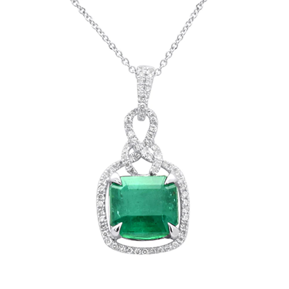 <span style="color:purple">SPECIAL!</span> 3.97ct G SI 14K White Gold Diamond & Natural Emerald Pendant Neckalace 16" Long Chain