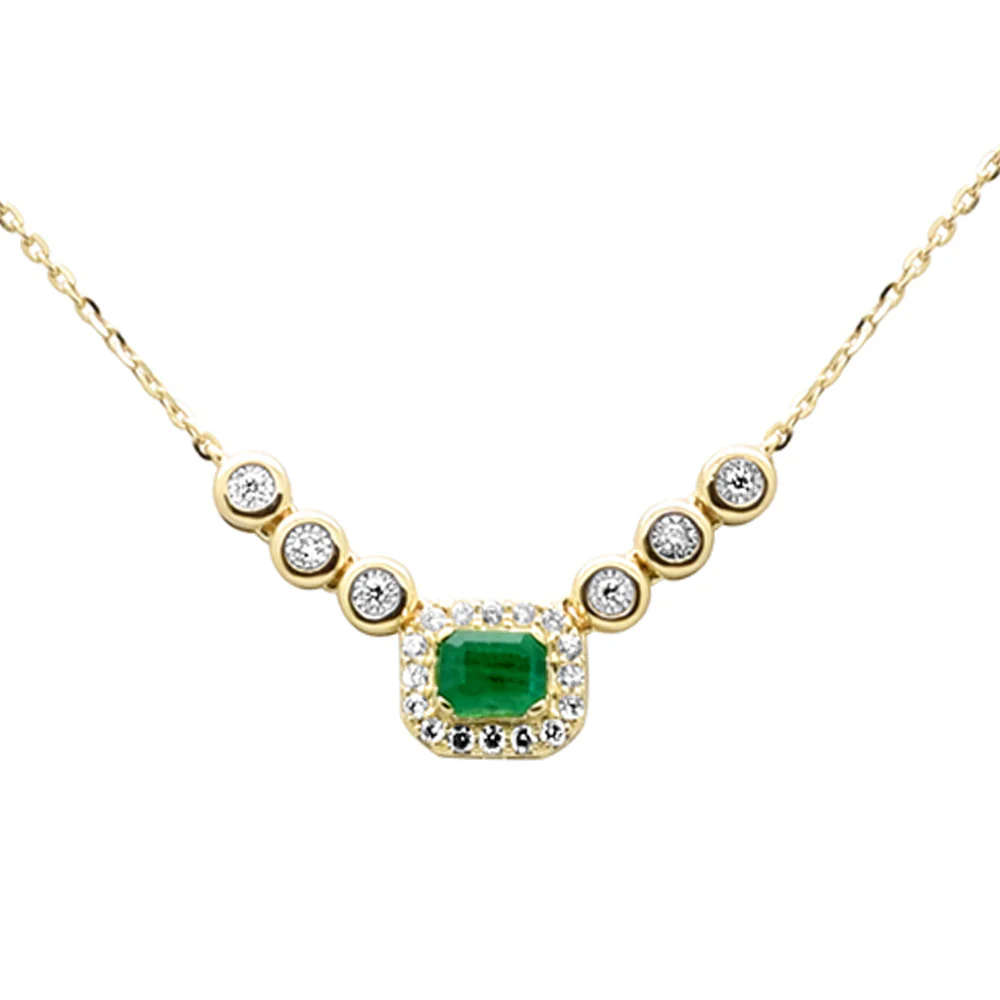 <span style="color:purple">SPECIAL!</span> .34ct G SI 14K Yellow Gold Diamond & Emerald Gemstone Pendant Necklace 16+2" Ext