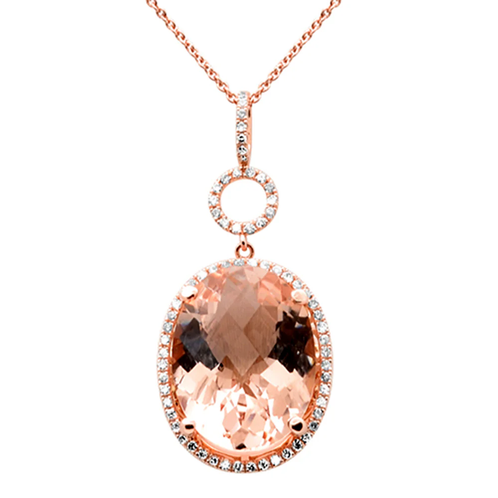 <span style="color:purple">SPECIAL!</span> 7.66ct G SI 14K Rose Gold Diamond & Morganite Gemstone Pendant Necklace 16" Long Chain