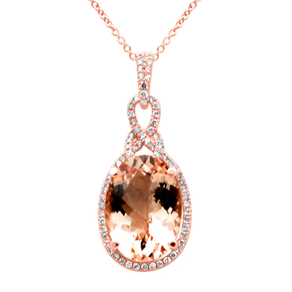 <span style="color:purple">SPECIAL!</span> 3.93ct G SI 14K Rose Gold Diamond & Morganite Gemstone Pendant Necklace 16" Long Chain