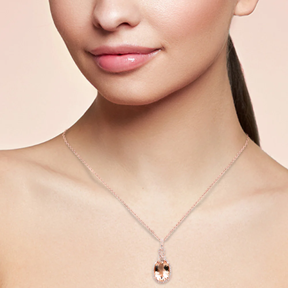 <span style="color:purple">SPECIAL!</span> 3.93ct G SI 14K Rose Gold Diamond & Morganite Gemstone Pendant Necklace 16" Long Chain - Image 2