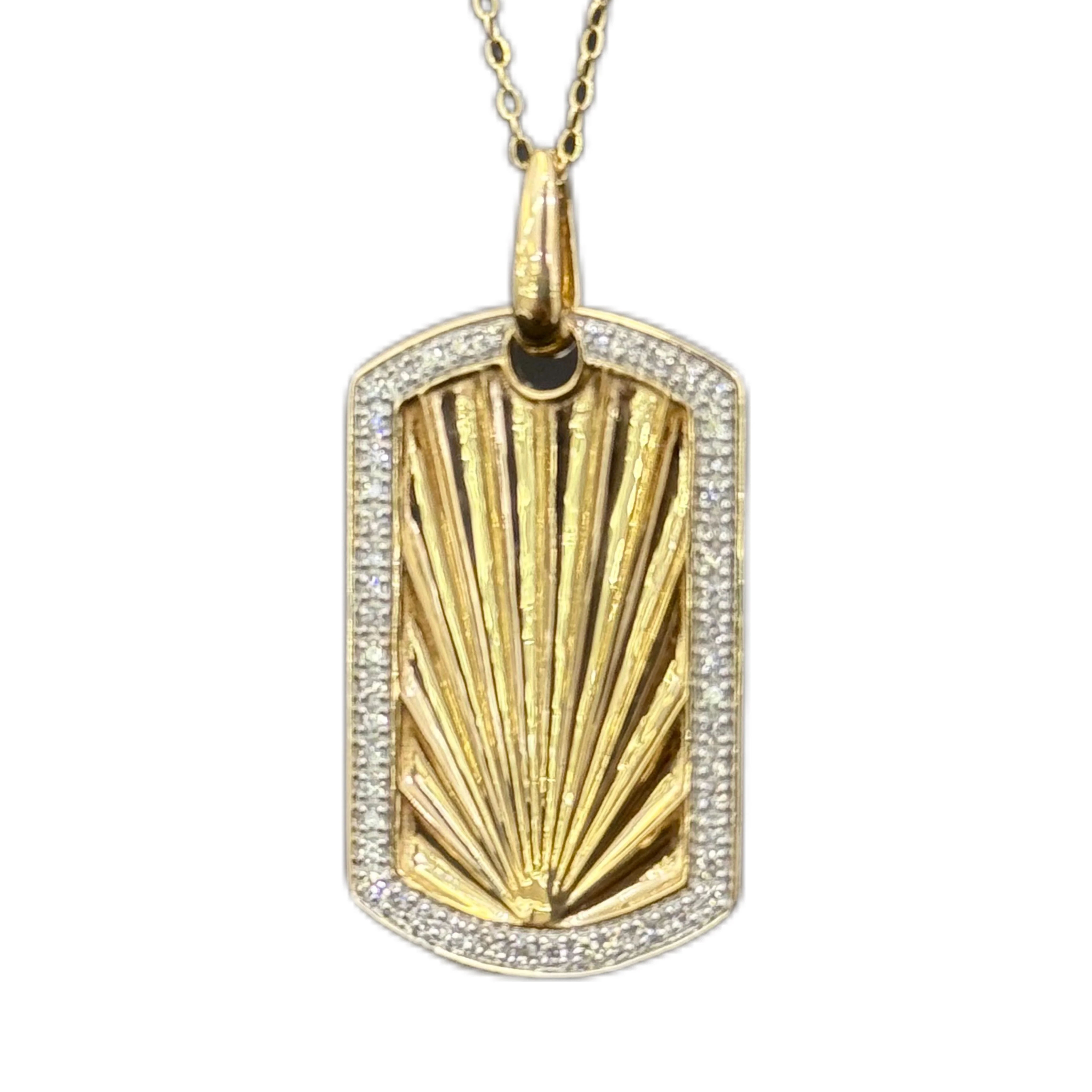 <span style="color:purple">SPECIAL!</span>.20ct G SI 14K Yellow Gold Diamond Medallion Dog Tag Charm Pendant Necklace 18" Long Chain