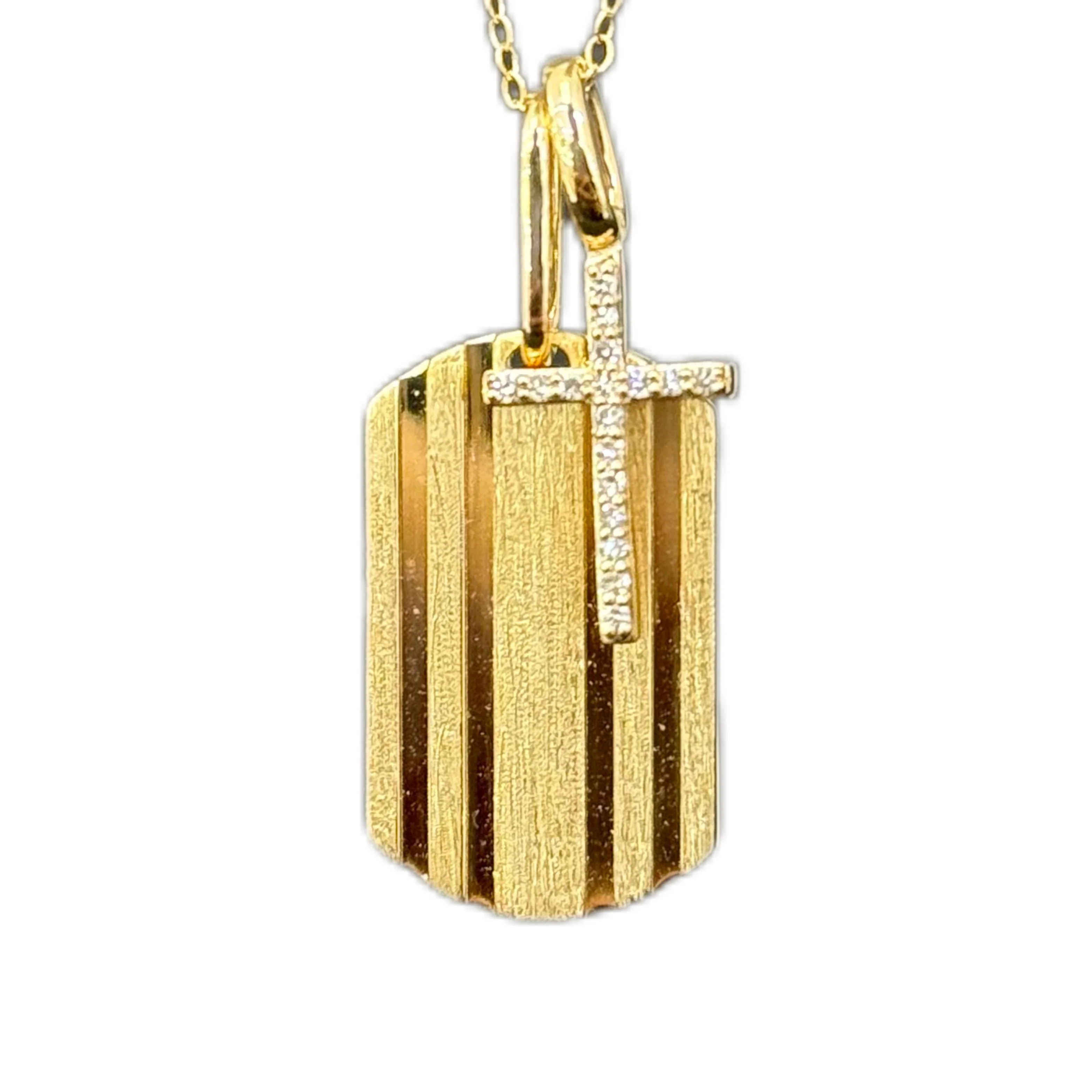 <span style="color:purple">SPECIAL!</span>.07ct G SI 14K Yellow Gold Diamond Dog Tag Medallion Charm Pendant Necklace 18" Long