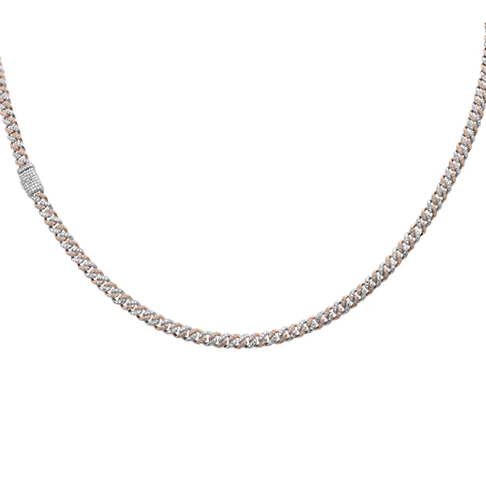 <span style="color:purple">SPECIAL!</span>4MM 1.27ct G SI 14K White & Rose Gold Two Tone Diamond Cuban Necklace 18" Long - Image 2