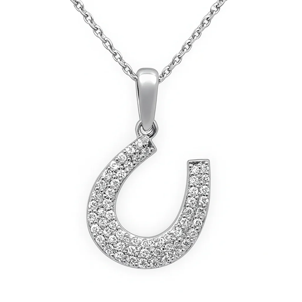 <span style="color:purple">SPECIAL!</span>.36ct G SI 14K White Gold Diamond Horeshoe Pendant Necklace 18" Chain - Image 3
