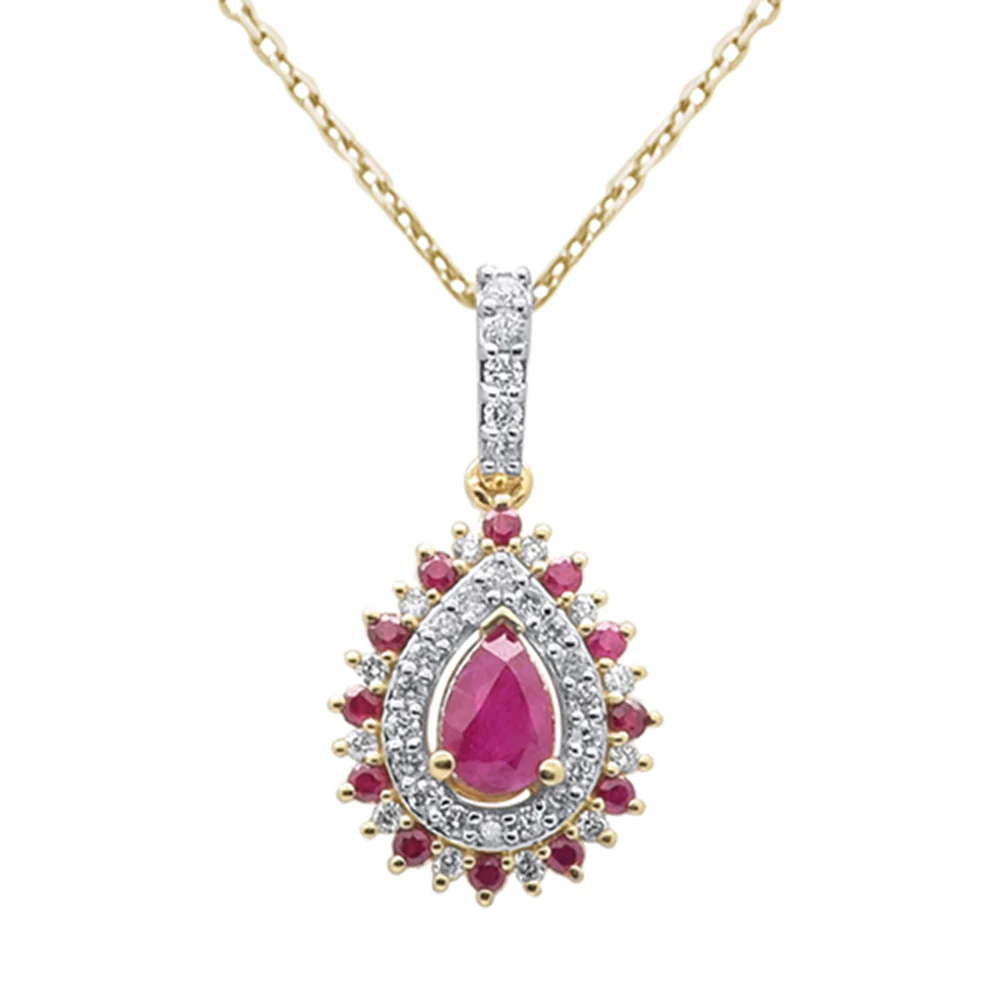 <span style="color:purple">SPECIAL!</span>1.06ct G SI 14K Yellow Gold Diamond & Ruby Gemstone Pendant Necklace 18" Chain