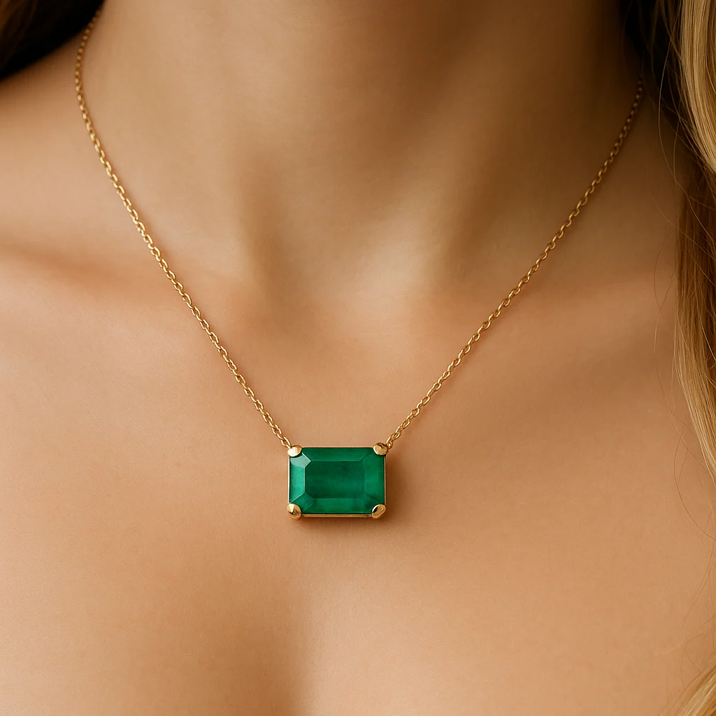 <span style="color:purple">SPECIAL!</span> .99ct G SI 14K Yellow Gold Emerald Gemstone Solitaire Pendant Necklace 18" Chain - Image 2