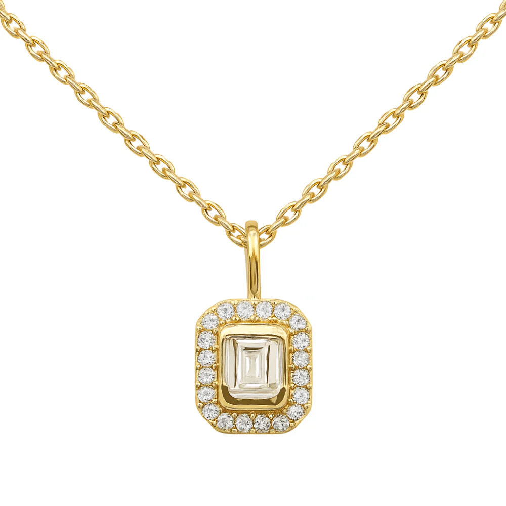 <span style="color:purple">SPECIAL!</span> .25ct G SI 14K Yellow Gold Emerald Cut Diamond Petite Pendant Necklace 18" Chain - Image 2