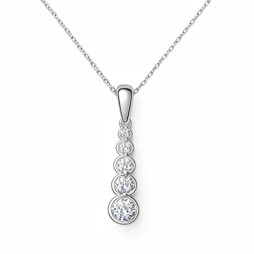 <span style="color:purple">SPECIAL!</span>.51ct G SI 14K White Gold Diamond Graduated Journey 5 Stone Pendant Necklace 18" Long