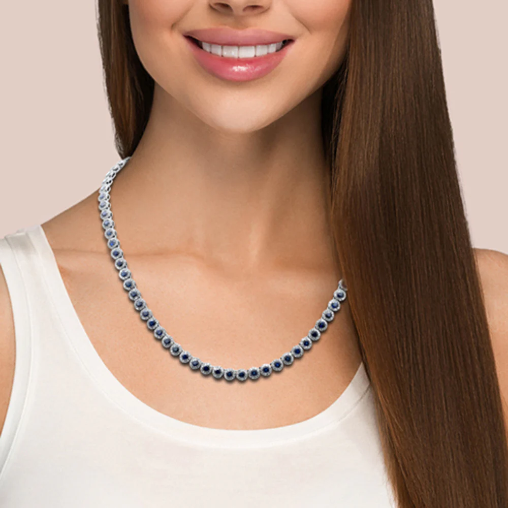 <span style="color:purple">SPECIAL!</span>15.81ct G SI 14K White Gold Diamond & Blue Sapphire Gemstone Necklace 16" Long - Image 3