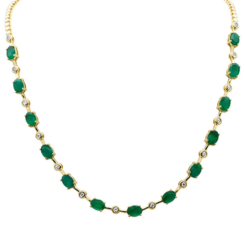 <span style="color:purple">SPECIAL!</span>9.55ct G SI 14K Yellow Gold Diamond & Emerald Gemstone Necklace 16" Long