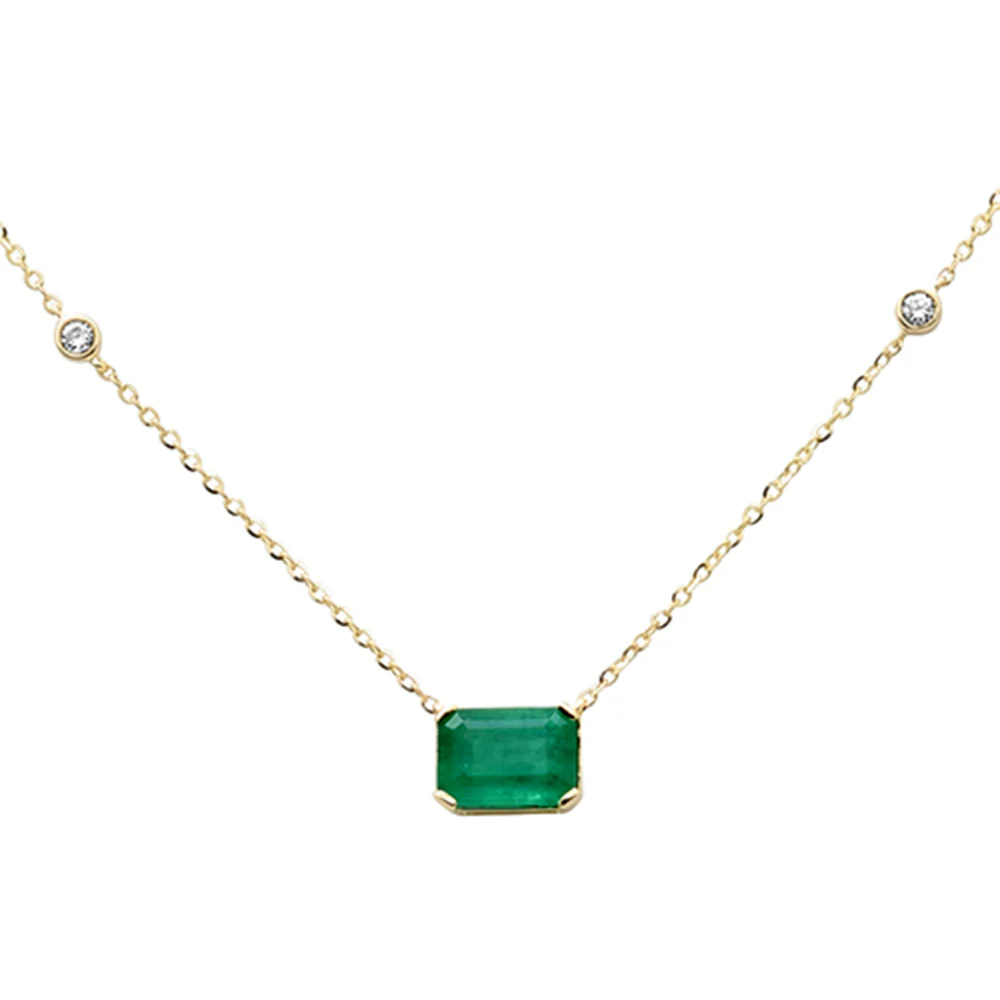 <span style="color:purple">SPECIAL!</span> .86ct G SI 14K Yellow Gold Diamond & Emerald Gemstone Pendant 18" Long