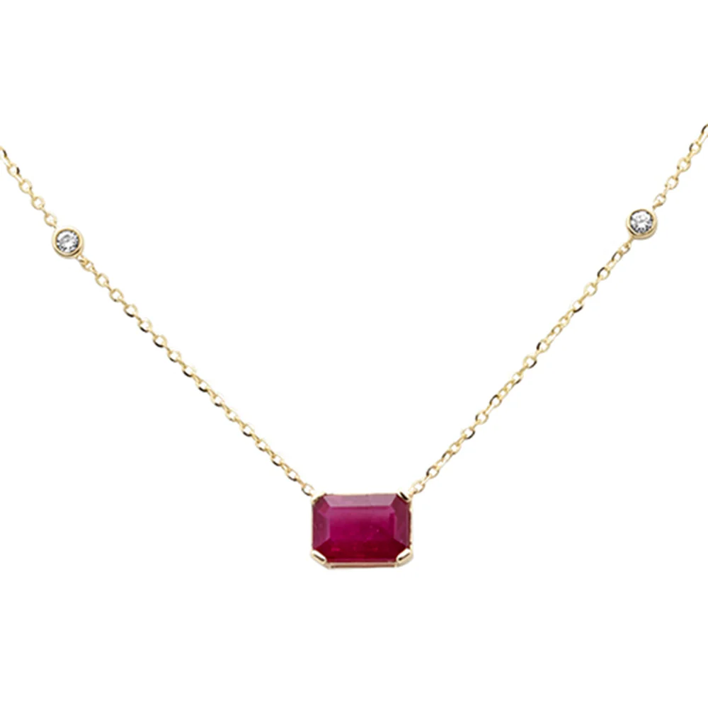 <span style="color:purple">SPECIAL!</span>1.09ct G SI 14K Yellow Gold Diamond & Ruby Gemstone Pendant 18" Long
