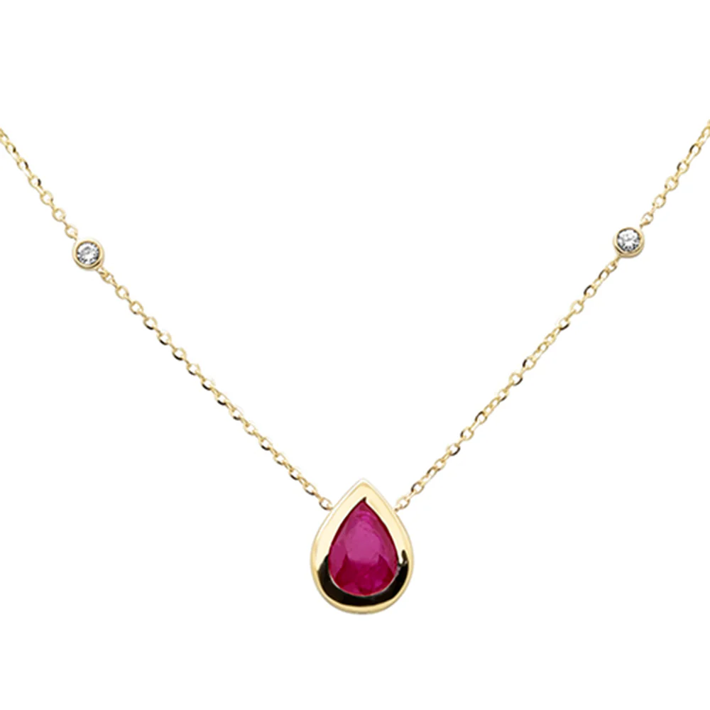 <span style="color:purple">SPECIAL!</span> .83ct G SI 14K Yellow Gold Diamond & Ruby Gemstone Pendant 18" Long