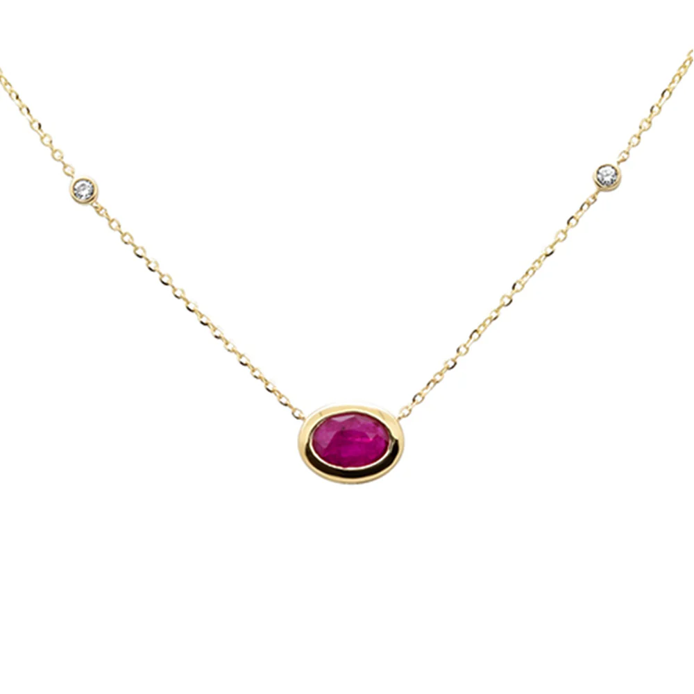 <span style="color:purple">SPECIAL!</span>.95ct G SI 14K Yellow Gold Diamond & Ruby Gemstone Pendant 18" Long