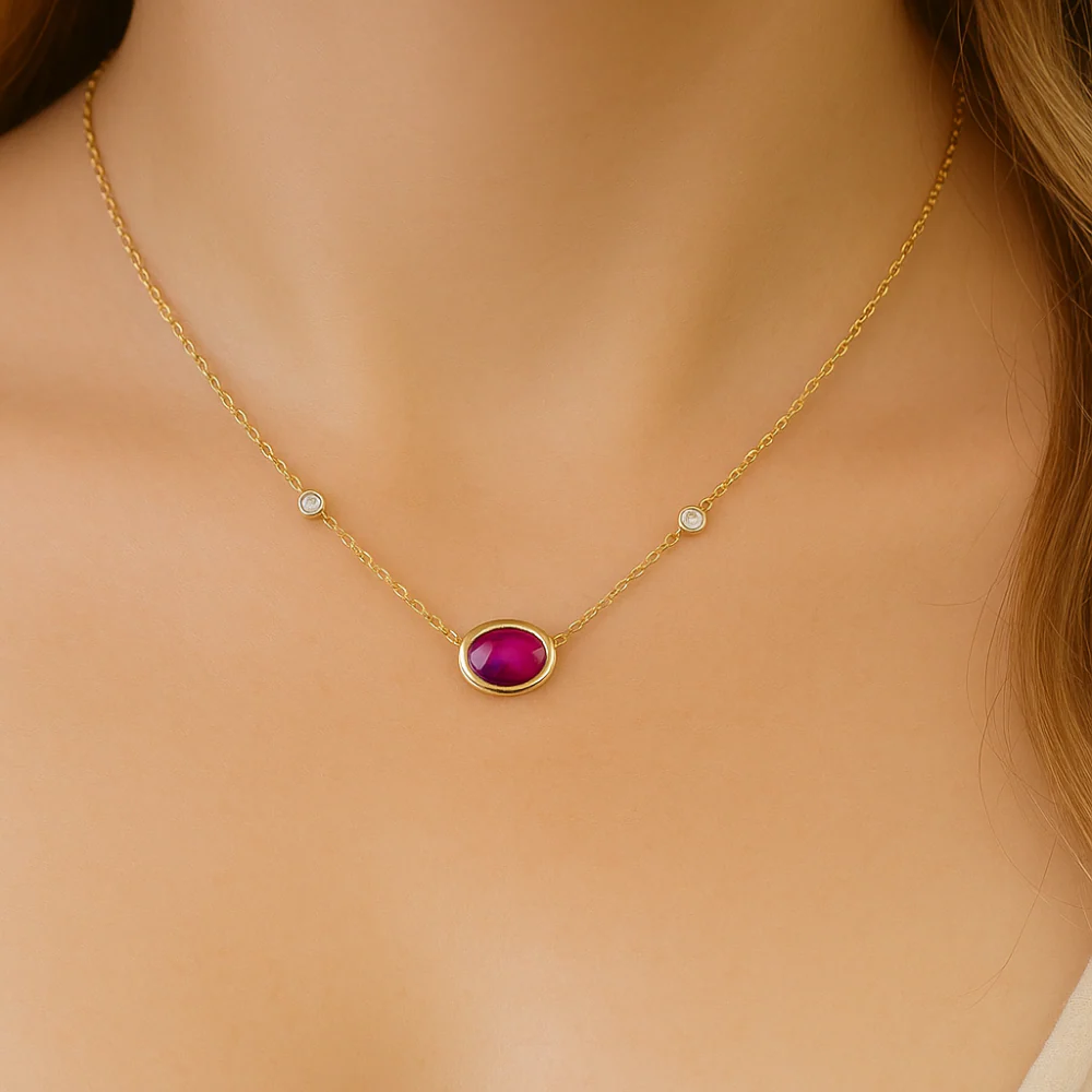 <span style="color:purple">SPECIAL!</span>.95ct G SI 14K Yellow Gold Diamond & Ruby Gemstone Pendant 18" Long - Image 2