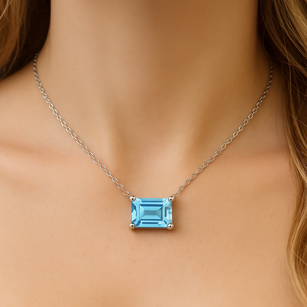<span style="color:purple">SPECIAL!</span>1.22ct G SI 14K White Gold Aquamarine Gemstone Solitaire Pendant Necklace 18" Long - Image 2