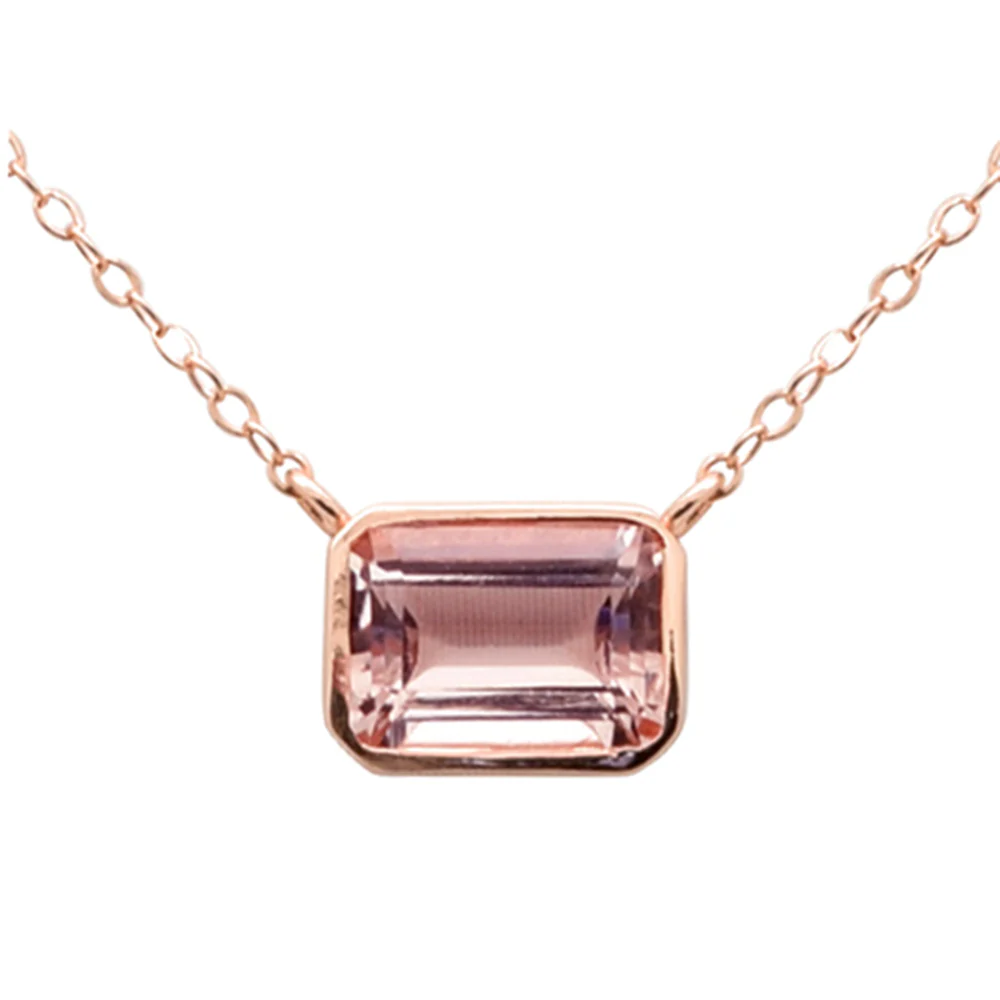 <span style="color:purple">SPECIAL!</span> 1.32ct G SI 14K Rose Gold Bezel Set Morganite Gemstone Pendant Necklace 18" Long