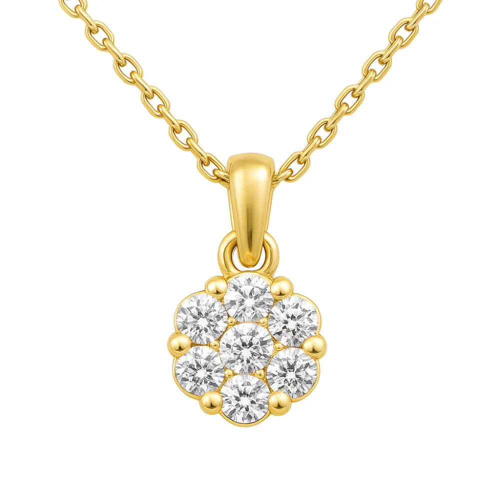 <span>DIAMOND CLOSEOUT! </span> .60ct G SI 14K Yellow Gold Flower Solitaire Diamond Pendant Necklace 18" Chain