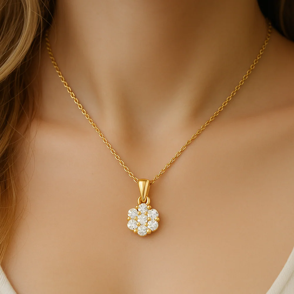 <span>DIAMOND CLOSEOUT! </span> .60ct G SI 14K Yellow Gold Flower Solitaire Diamond Pendant Necklace 18" Chain - Image 2