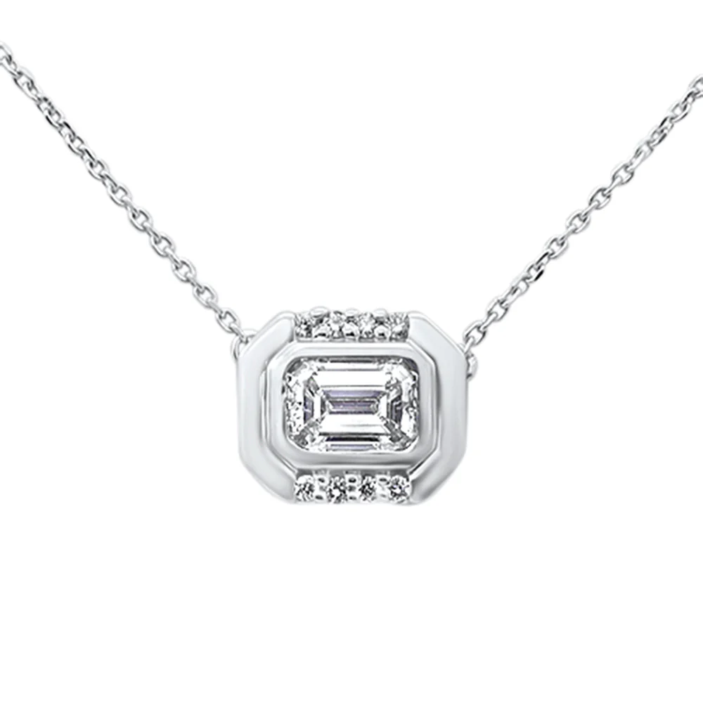 <span style="color:purple">SPECIAL!</span>.77ct G SI 14K White Gold Emerald Cut Diamond Pendant Necklace 16+2" Ext Long Chain