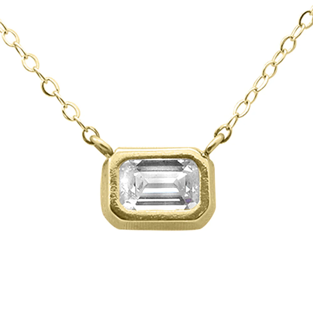 <span style="color:purple">SPECIAL!</span> .50ct G SI 14K Yellow Gold Diamond Bezel Emerald Cut Pendant 18" Long