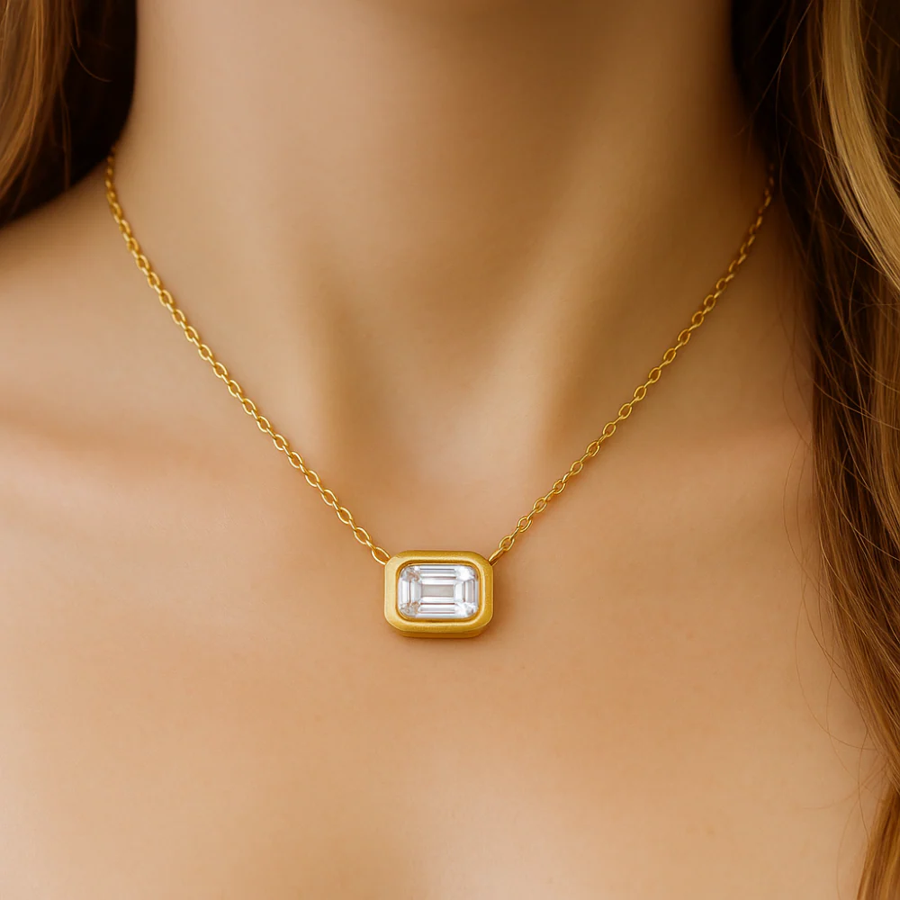 <span style="color:purple">SPECIAL!</span> .50ct G SI 14K Yellow Gold Diamond Bezel Emerald Cut Pendant 18" Long - Image 2