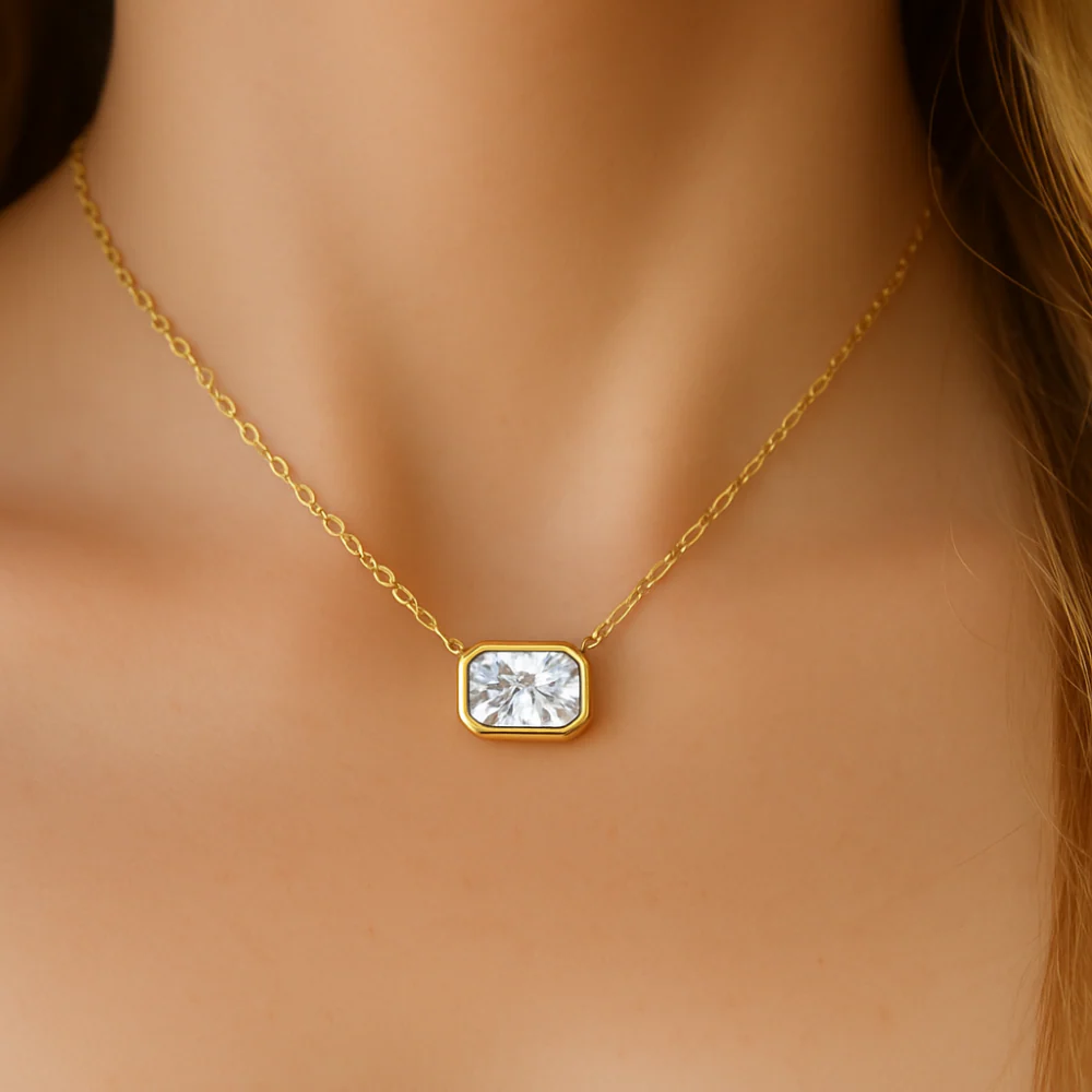 <span style="color:purple">SPECIAL!</span> .56ct G SI 14K Yellow Gold Bezel Set Radiant Cut Diamond Pendant 18" Long - Image 2