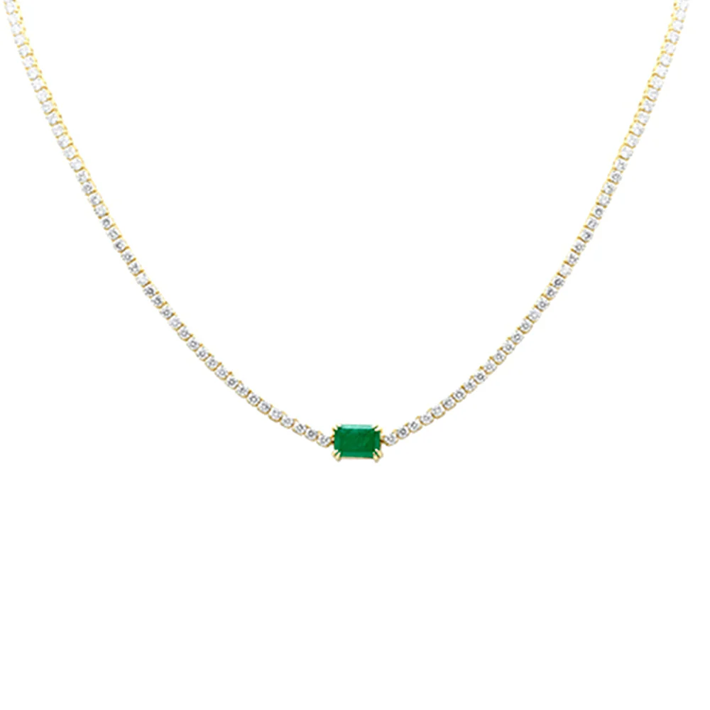 <span style="color:purple">SPECIAL!</span> 7.44ct G SI 14K Yellow Gold Diamond & Emerald Gemstone Tennis Necklace 16" Long