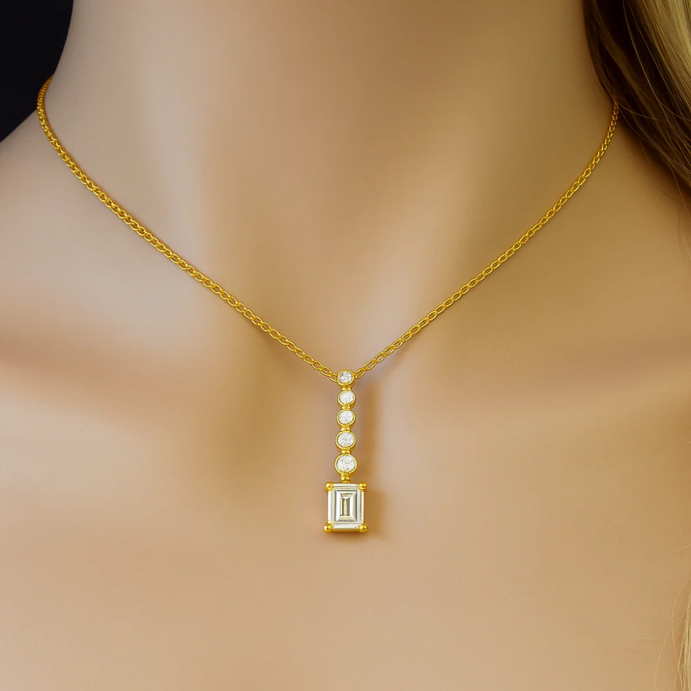 <span style="color:purple">SPECIAL!</span> .31ct G SI 14K Yellow Gold Diamond Radiant Cut Diamond Drop Journey Solitiare Pendant 18" Long - Image 2