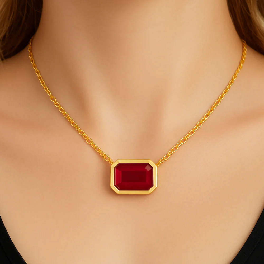 <span style="color:purple">SPECIAL!</span> 1.12ct G SI 14K Yellow Gold Ruby Gemstone Bezel Set Pendant Necklace 18" Long Chain - Image 2