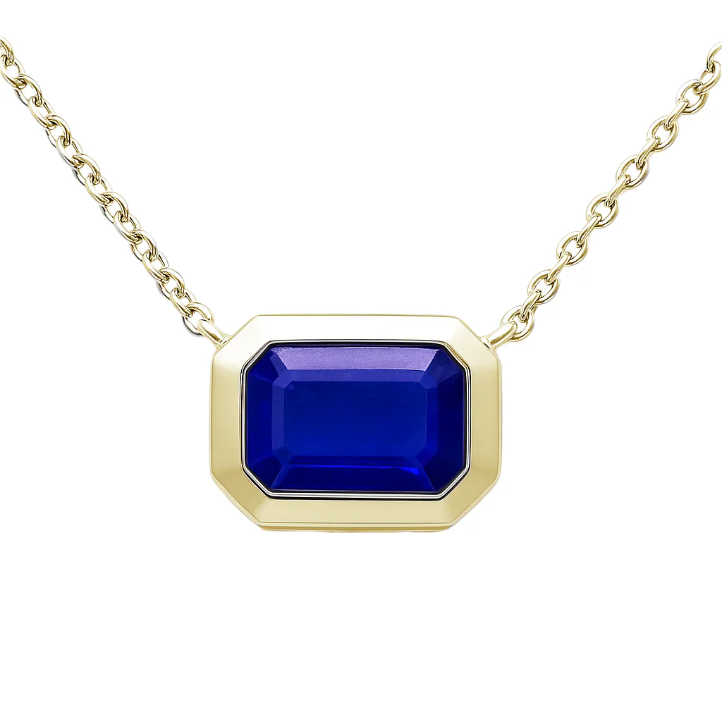 <span style="color:purple">SPECIAL!</span> 1.02ct G SI 14K Yellow Gold Blue Sapphire Gemstone Bezel Set Pendant Necklace 18" Long Chain