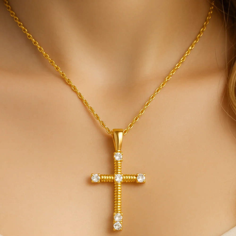 <span style="color:purple">SPECIAL!</span> .25ct G SI 14kt Yellow Gold Diamond Cross Pendant Necklace 18" long - Image 2