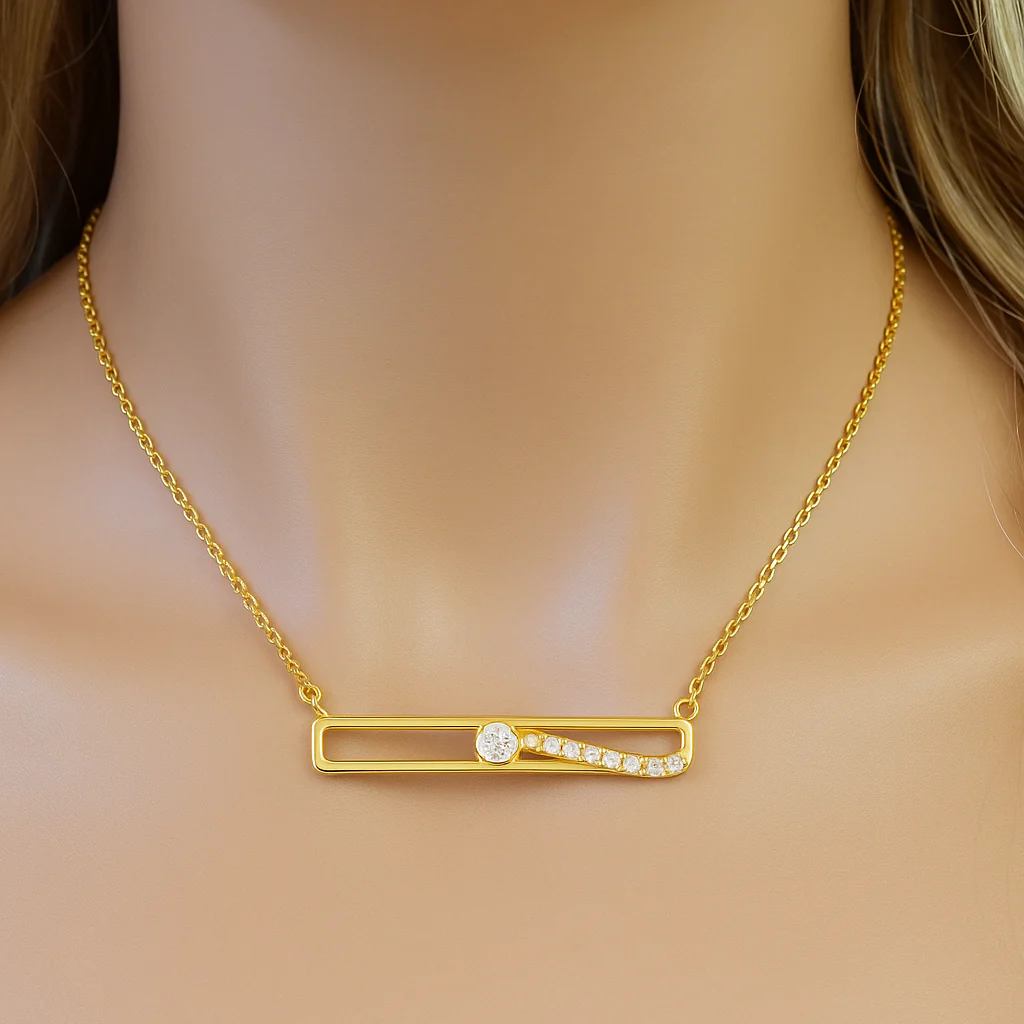 <span style="color:purple">SPECIAL!</span> .10ct G SI 14kt Yellow Gold Diamond Bar Pendant Necklace 18" long - Image 2