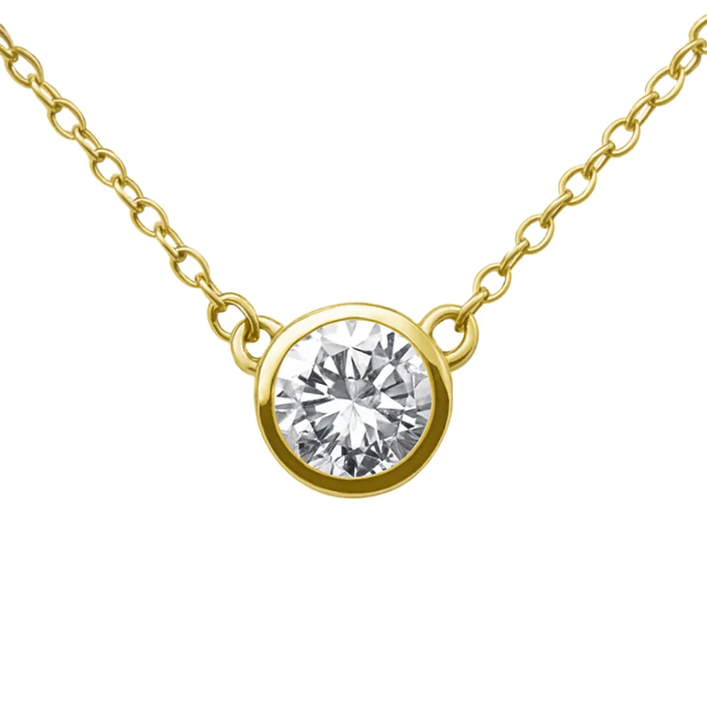 <span style="color:purple">SPECIAL!</span> .33ct G SI 14K Yellow Gold Round Diamond Bezel Pendant 18" Long