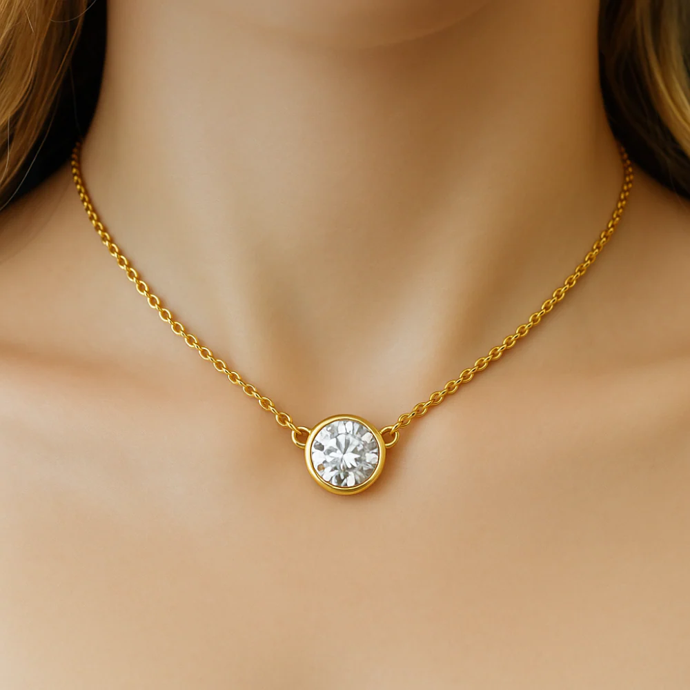 <span style="color:purple">SPECIAL!</span> .33ct G SI 14K Yellow Gold Round Diamond Bezel Pendant 18" Long - Image 2