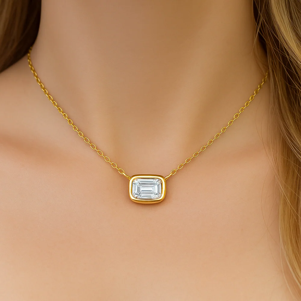 <span style="color:purple">SPECIAL!</span> .25ct G SI 14K Yellow Gold Bezel Set Emerald Cut Diamond Pendant 18" Long - Image 2