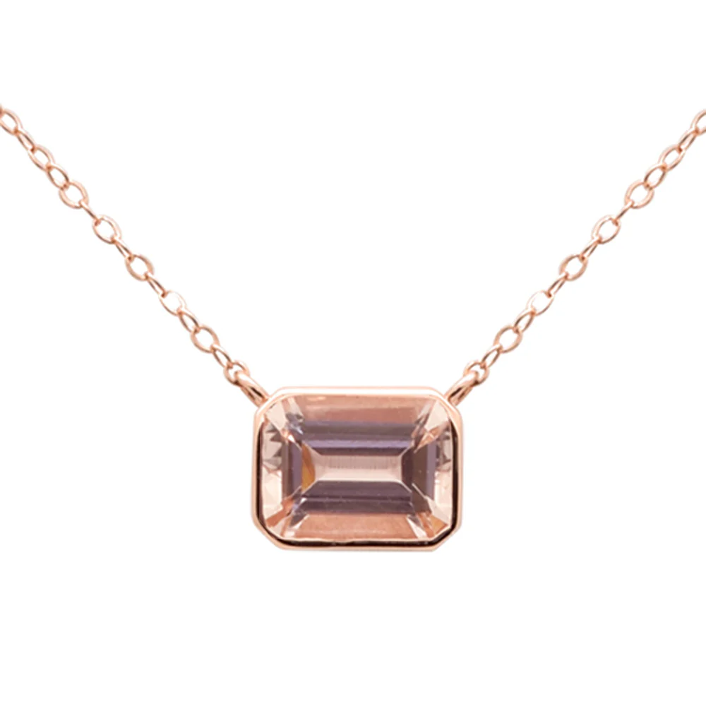 <span style="color:purple">SPECIAL!</span> .86ct G SI 14K Rose Gold Bezel Set Morganite Gemstone Solitaire Pendant Necklace 18" Long