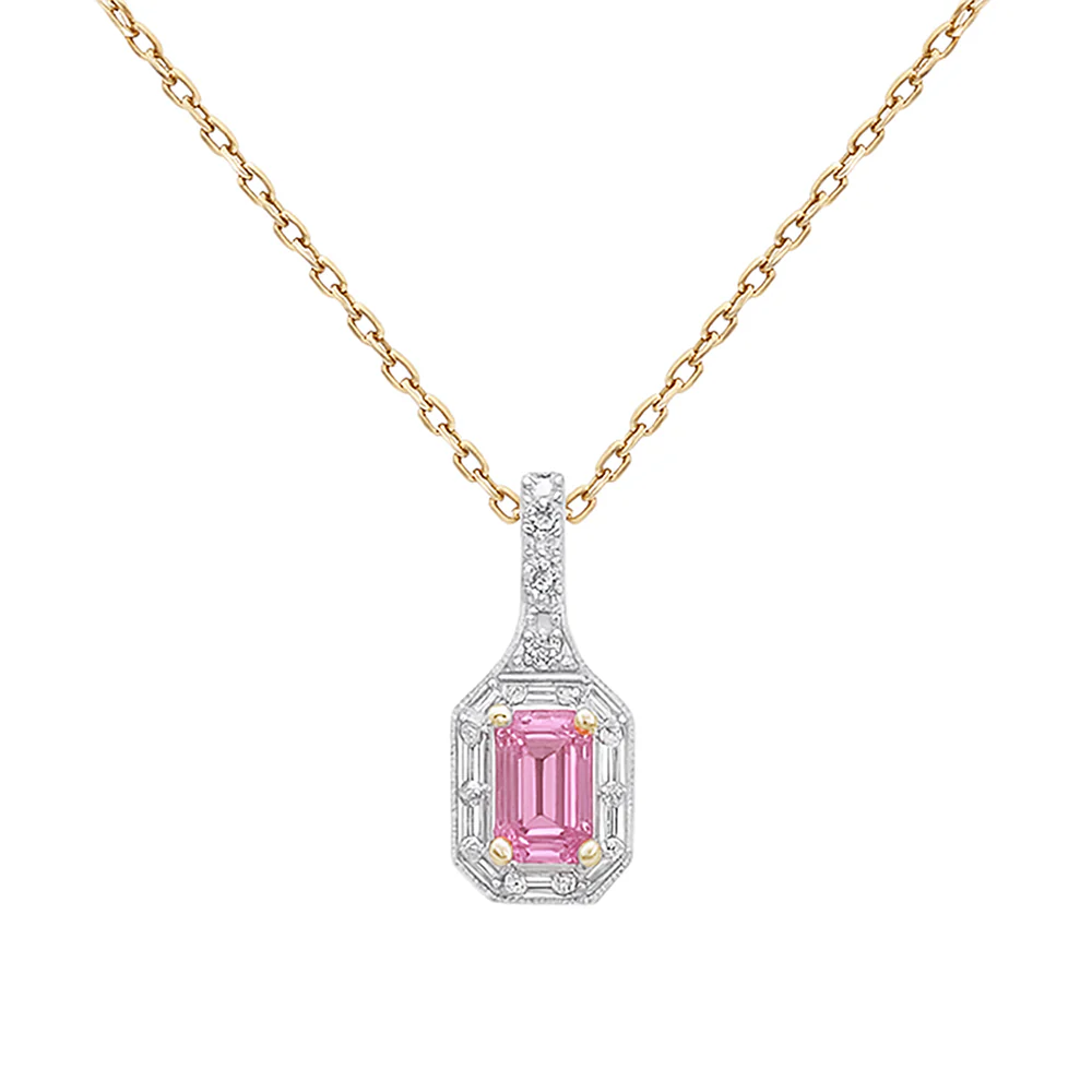 <span style="color:purple">SPECIAL!</span> .57ct G SI 14kt Yellow Gold Diamond & Pink Sapphire Gemstone Pendant Necklace 18" Long