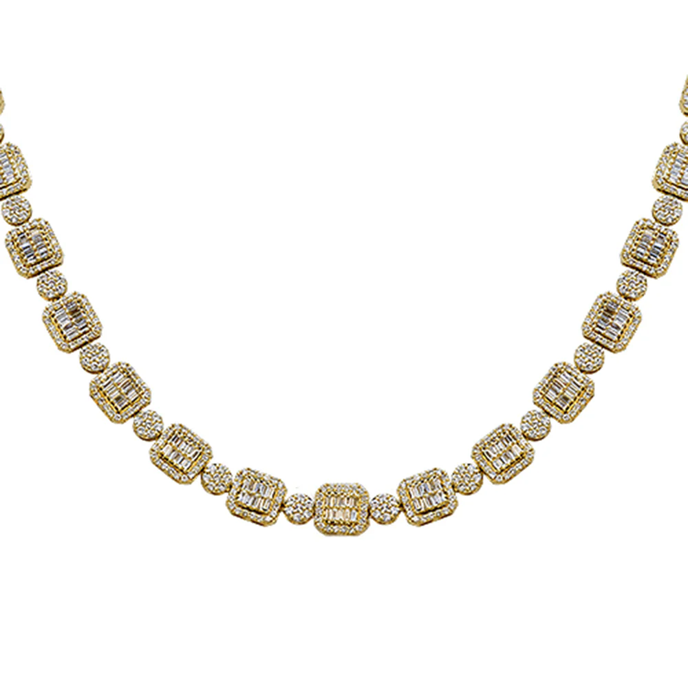 <span style="color:purple">SPECIAL!</span> 14.14ct G SI 14kt Yellow Gold Round & Baguette Diamond Necklace 22" Long