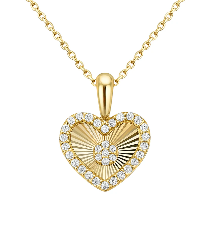<span style="color:purple">SPECIAL!</span>.24ct G SI 14kt Yellow Gold Diamond Heart Shape Disc Medallion Pendant Necklace 18" Long
