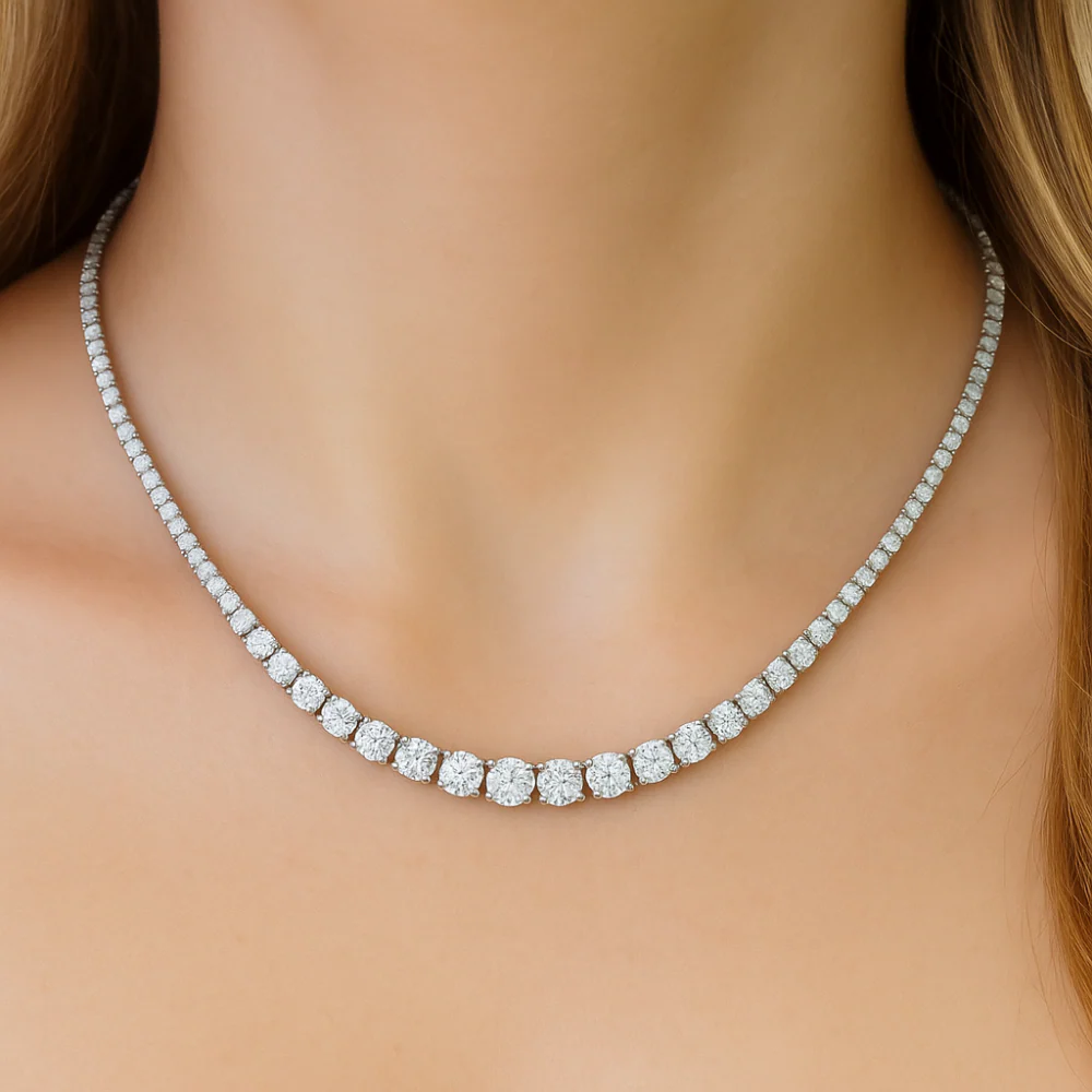 <span style="color:purple">SPECIAL!</span> 5.01ct G SI 14kt White Gold Round Diamond Riviera Necklace 16" Long - Image 2